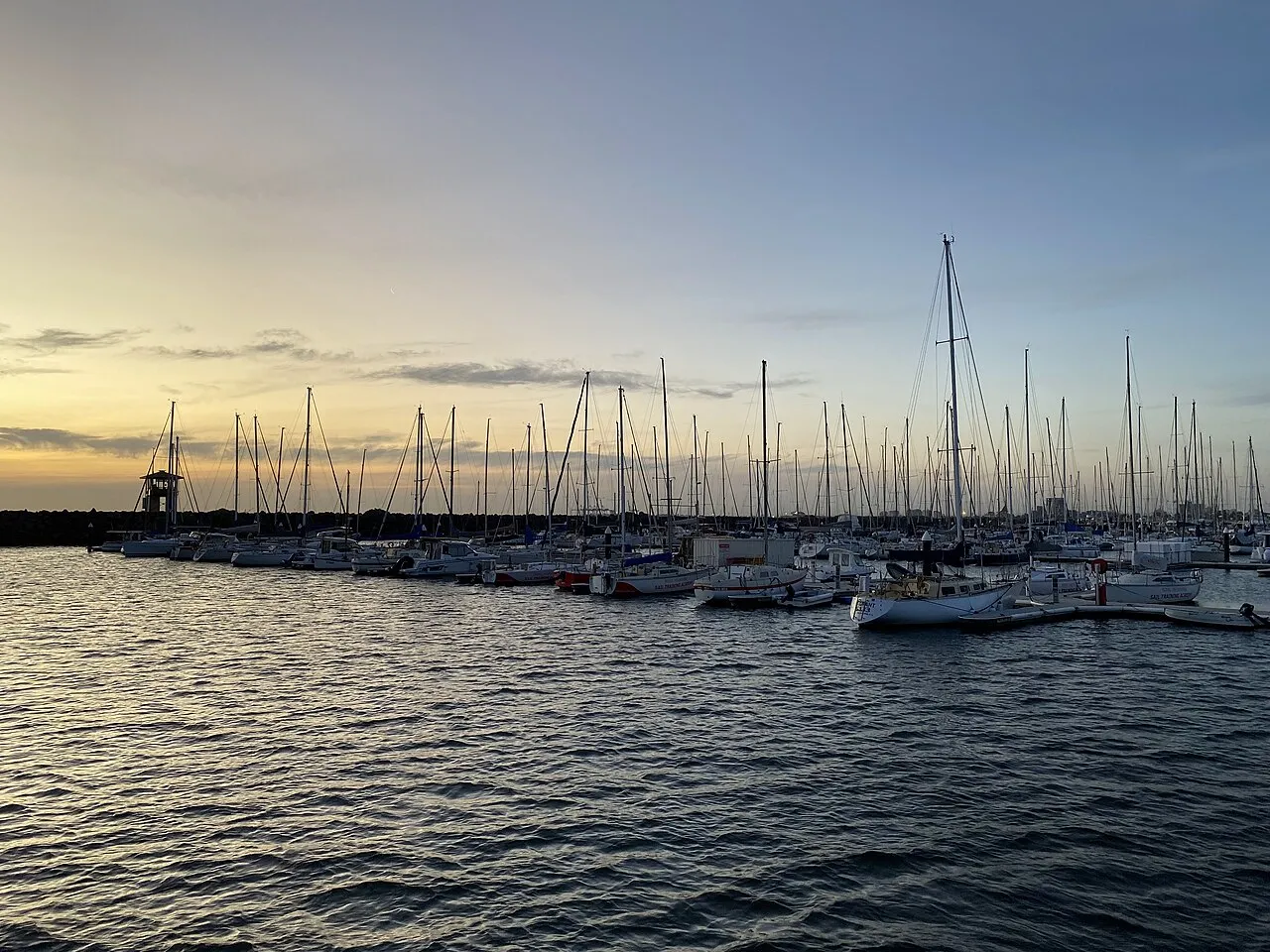 Yachts in the RMYS marina at St Kilda at dusk (2023)