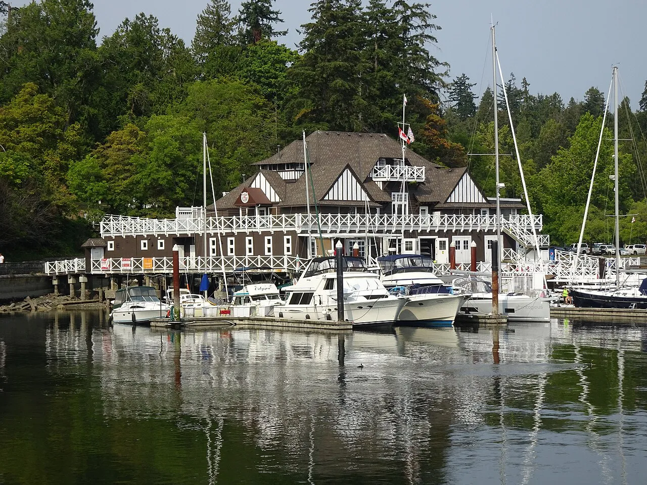 Boats moored below the Vancouver Rowing Club clubhouse (2026)