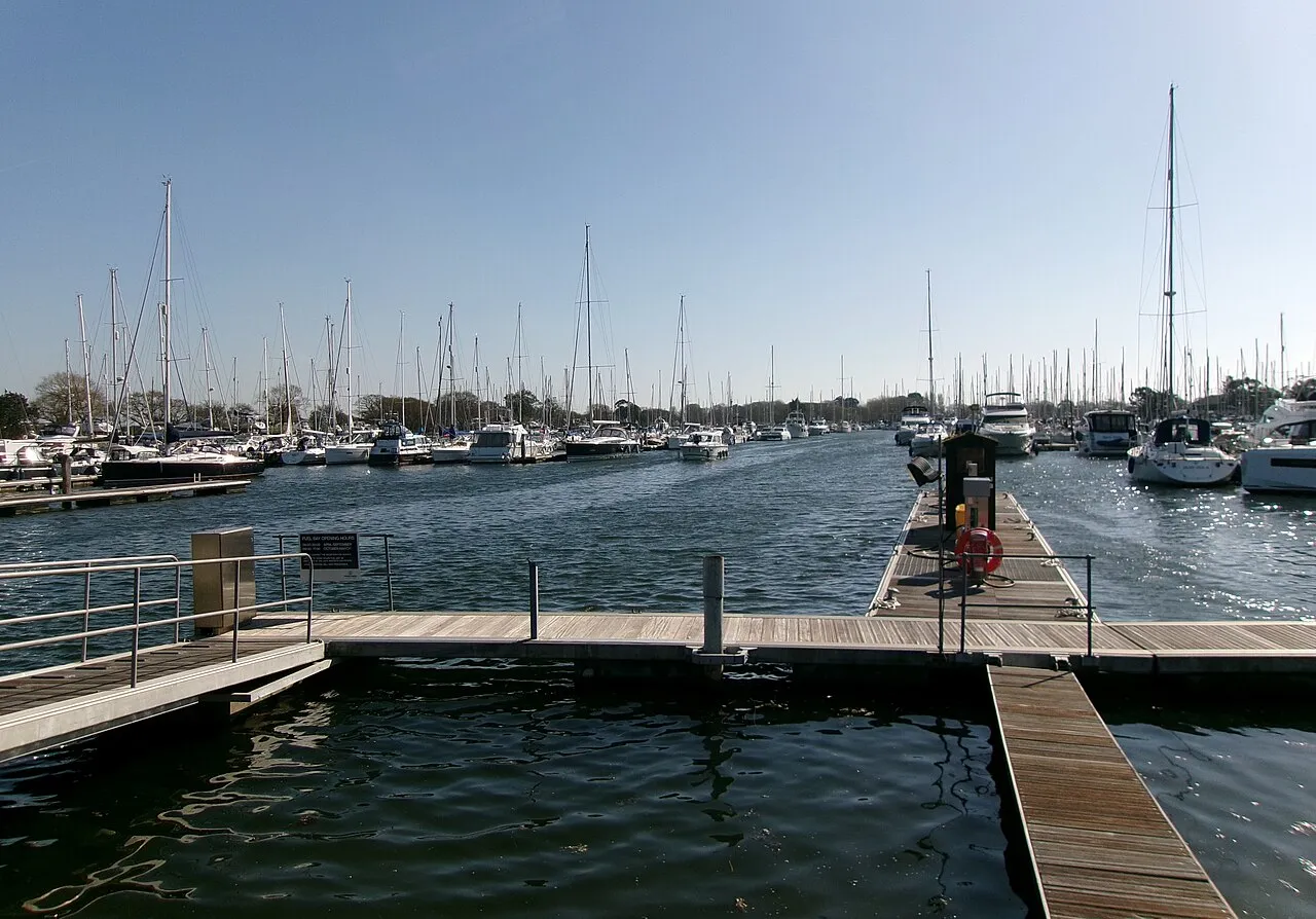Chichester Marina with the fuel pontoon in the foreground