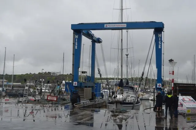The boat hoist at Plymouth Yacht Haven