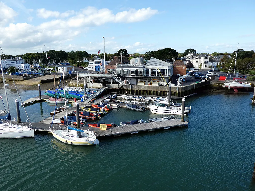 The clubhouse, pontoons and launch berths on the Lymington River