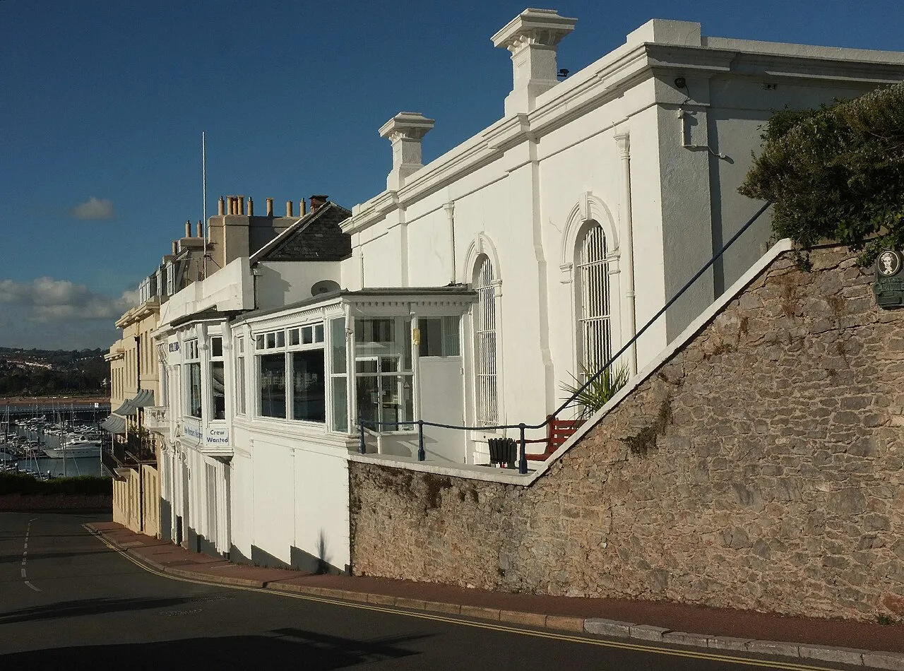 The Royal Torbay Yacht Club clubhouse on Beacon Hill above Torquay harbour