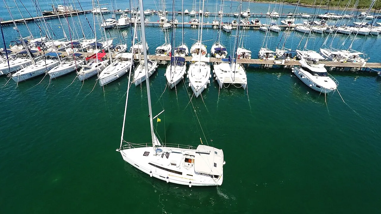 A yacht leaving Marina Punat