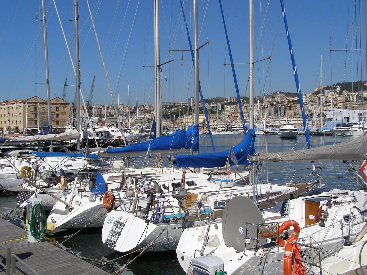 Yachts moored in the Porto Antico of Genoa