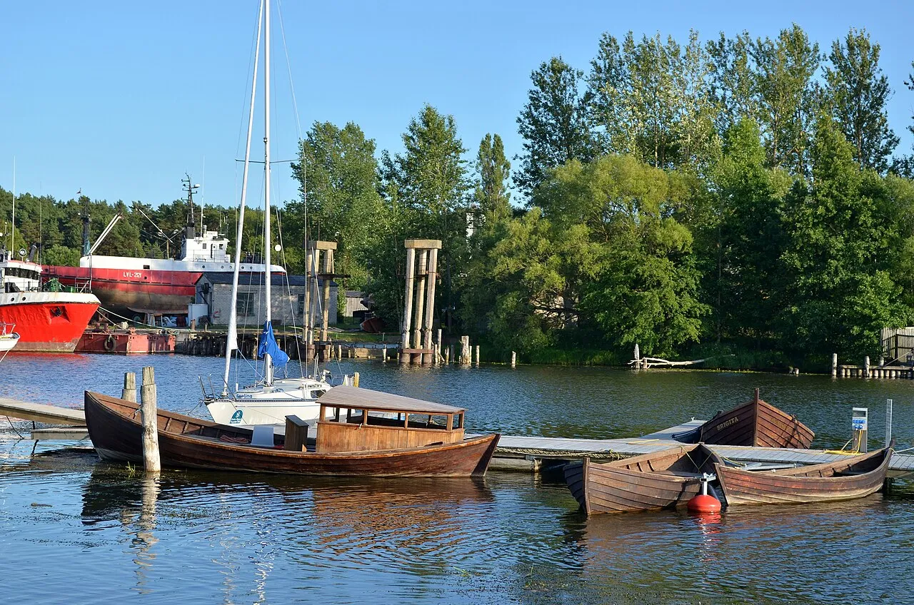 Boats on the Saka river in Pāvilosta harbour