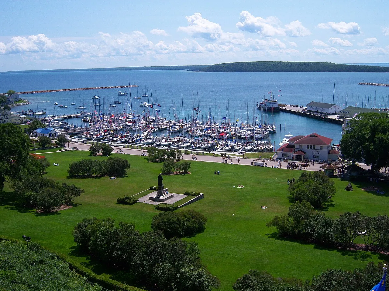 The Race to Mackinac fleet in Mackinac Island harbor after the finish (2009)