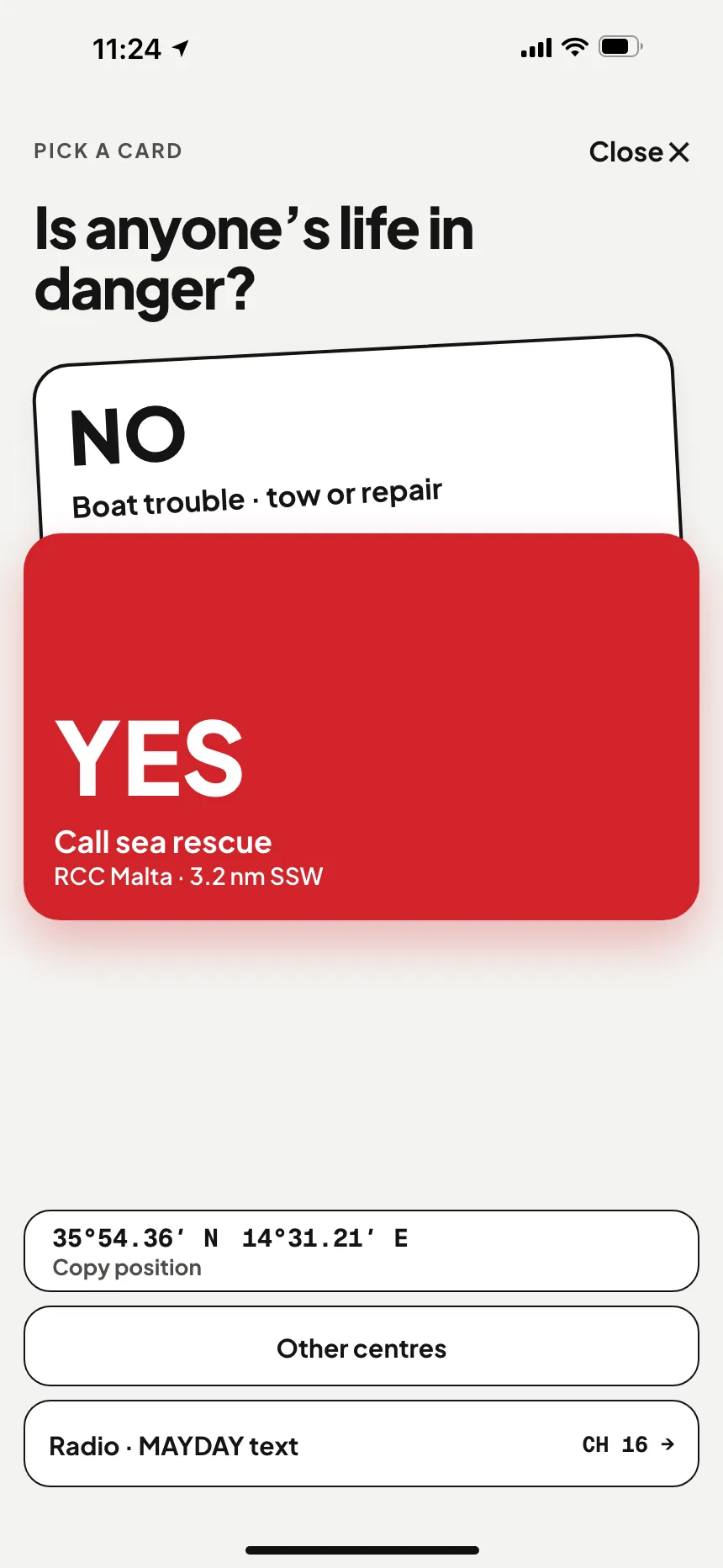 Marine SOS: is anyone's life in danger? Yes calls RCC Malta, no opens technical assistance · VesselSOS