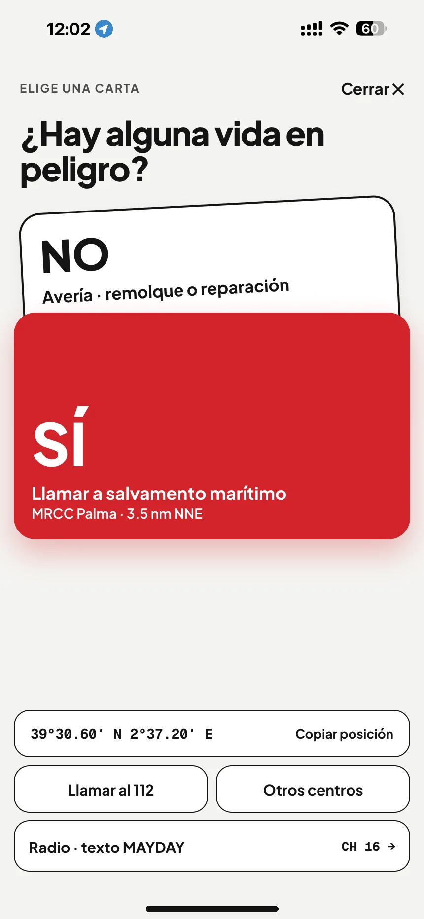 SOS en el mar: ¿hay alguna vida en peligro? Sí llama a MRCC Palma, no abre la asistencia técnica · VesselSOS