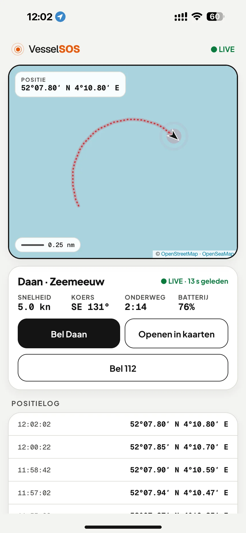 Live-trackinglink voor je boot: positie, snelheid en telefoonbatterij van de boot op de kaart in elke browser · VesselSOS