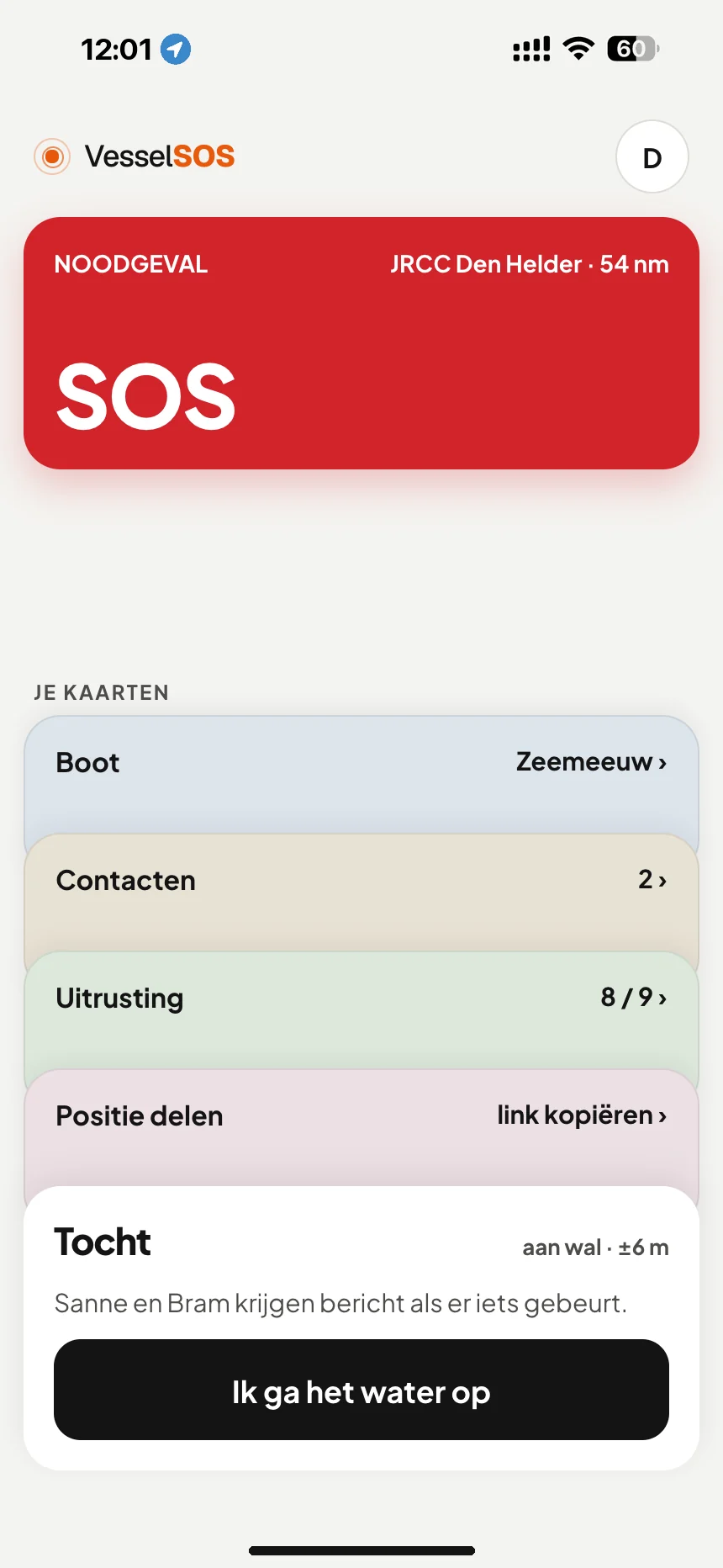 Veiligheidsapp voor watersporters: SOS-knop en het verantwoordelijke reddingscentrum JRCC Den Helder · VesselSOS