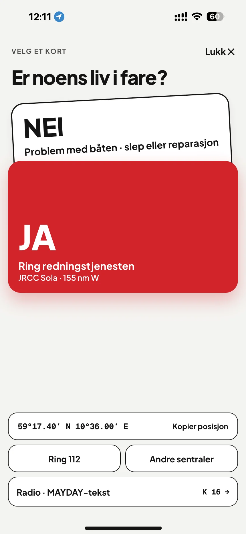 SOS på sjøen: er noen i livsfare? Ja ringer JRCC Sola, nei åpner slepehjelp · VesselSOS