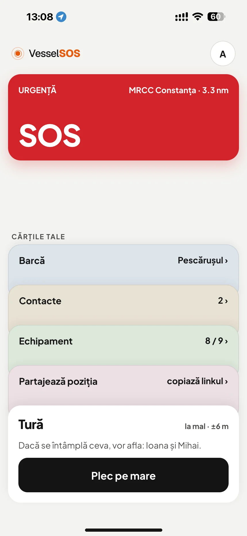 Aplicație de siguranță pentru ambarcațiuni: butonul SOS și centrul de salvare responsabil, MRCC Constanța · VesselSOS