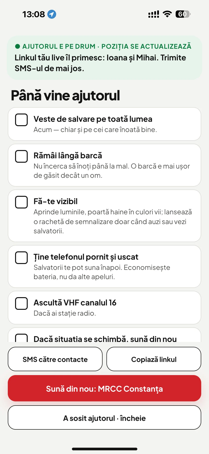În așteptarea salvării pe mare: listă de verificare până sosește ajutorul și SMS cu linkul de urmărire pentru cei apropiați · VesselSOS
